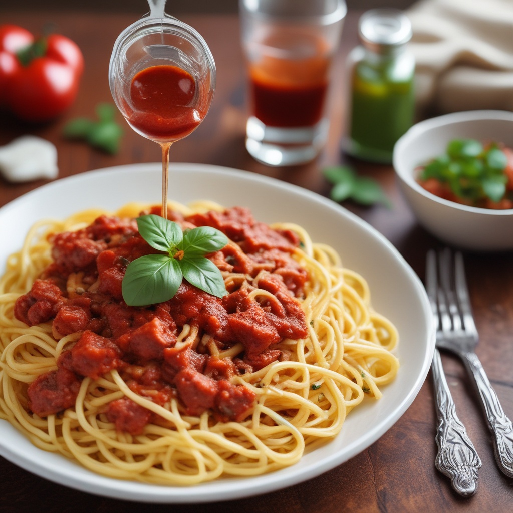 Hearty plate of spaghetti with marinara sauce